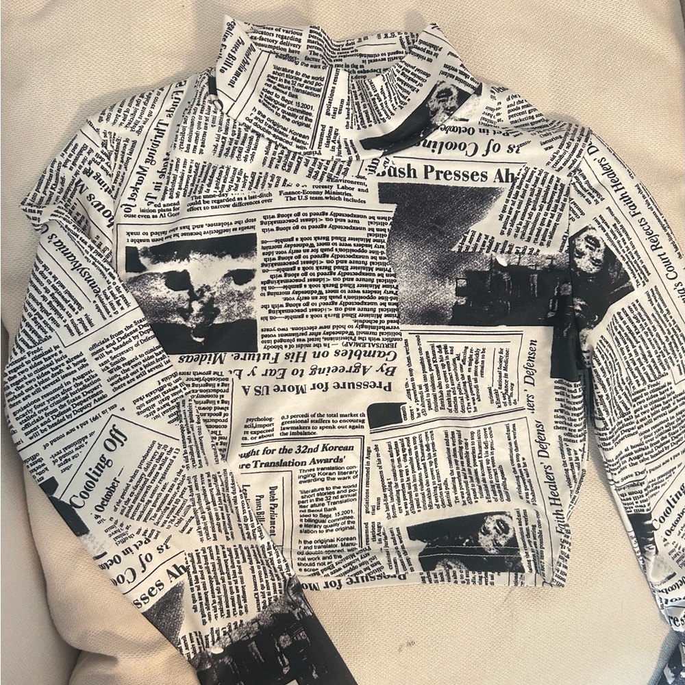 Newspaper Print Long Sleeve Top